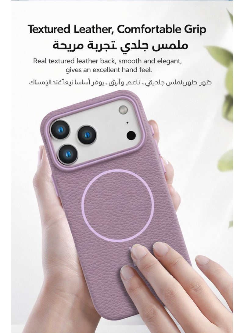 جراب آيفون 17 برو ماكس (لون غروب الشمس البنفسجي) | غطاء خلفي للهاتف بنسيج جلد الليتشي، حماية كاملة للجهاز، فائق النحافة ومقاوم للصدمات | مقاوم للخدوش وبصمات الأصابع | بطانة ناعمة من الألياف الدقيقة - Image 4